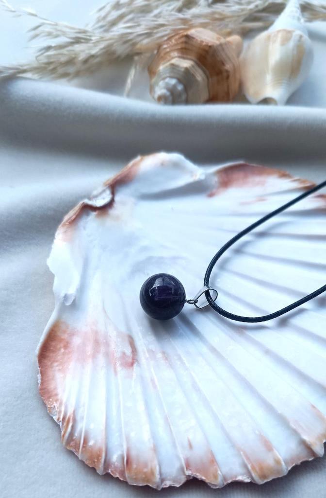 Kolye Gerdanlık Yuvarlak Ametis Doğal Taş Çakra Yoga Reiki Kadın    