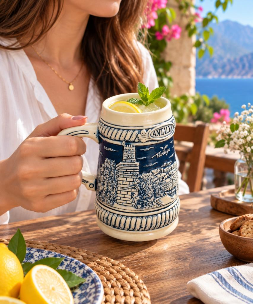 Kupa Bardak 400 ml Seramik Antalya Yöresel Temalı Hediyelik 