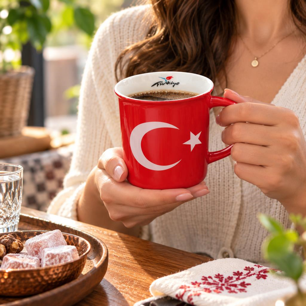 Kupa Bardak Türk Bayraklı Ay Yıldız Porselen 300 ml Kahve Çay Kupası 