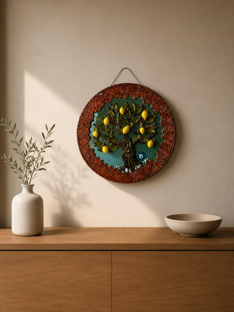 Limon Ağacı Duvar Dekoru Epoksi El Yapımı 30 CM Nazar Boncuklu