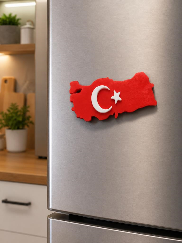 Magnet Buzdolabı Magneti Türkiye Haritası Türk Bayraklı Hediyelik Dekoratif 9 x 4,5 cm 