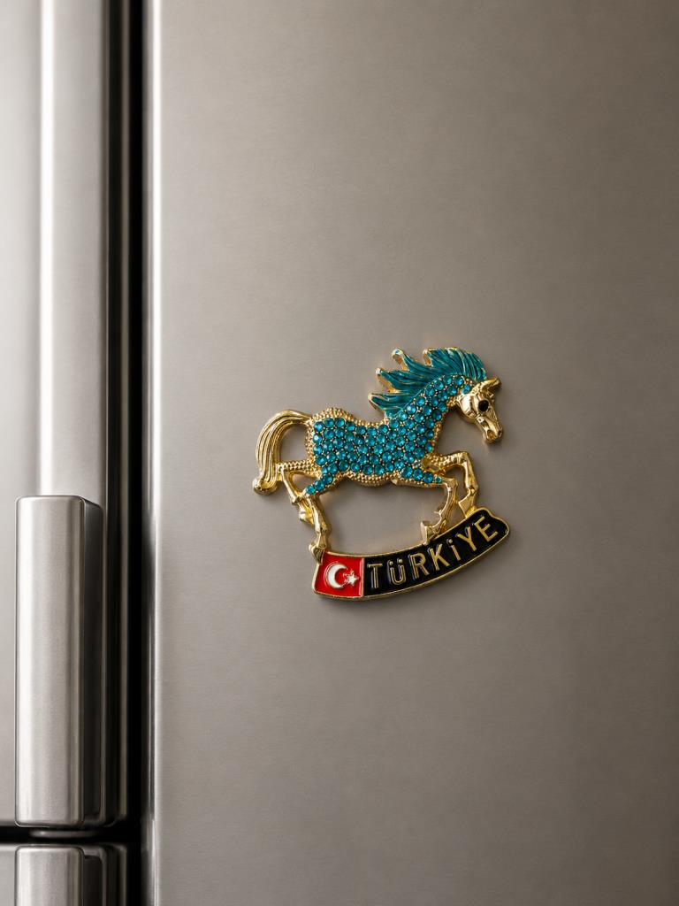 Magnet Kanatlı At Figürlü Taşlı Türkiye Buzdolabı Magneti – Dekoratif Hediyelik Souvenir