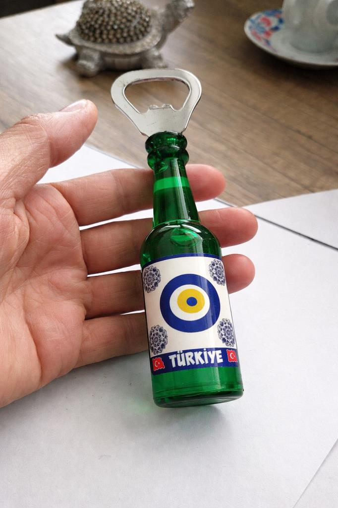 Magnetli Şişe Açacağı Türkiye Temalı Nazar Boncuklu Buzdolabı Süsü 14x3.5 cm