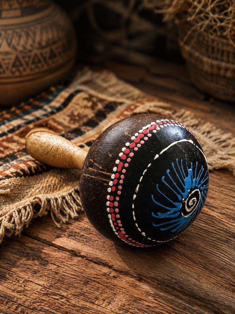 Marakas El Yapımı Hindistan Cevizi Ritim Çalgısı Ahşap Perküsyon Müzik Aleti