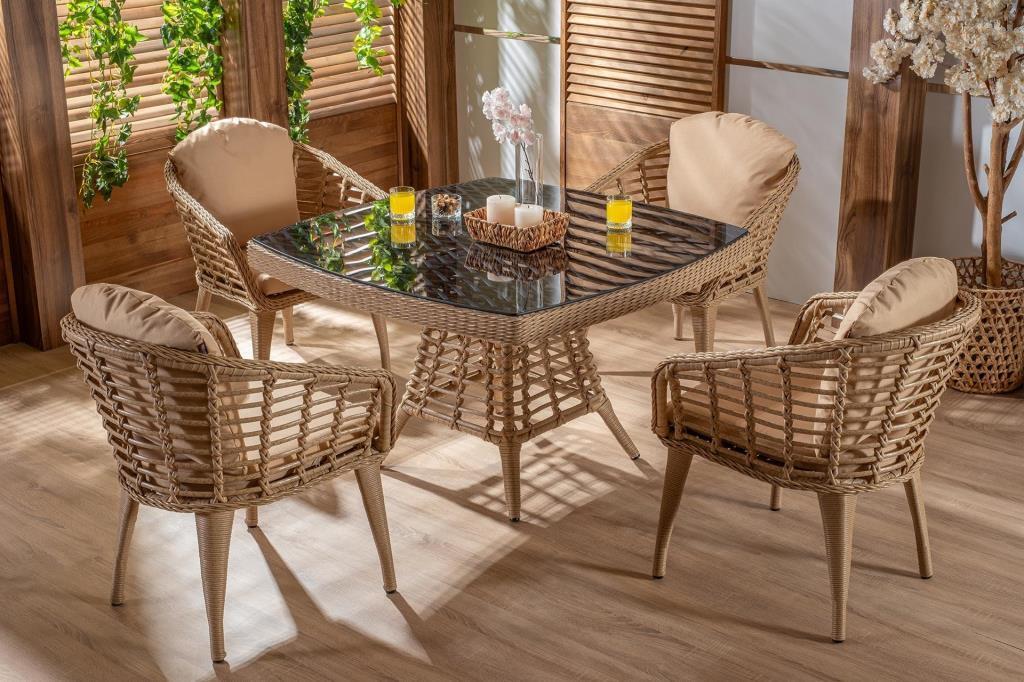 Masa Takımı Eyfel Rattan Cappuccino 4 Kişilik