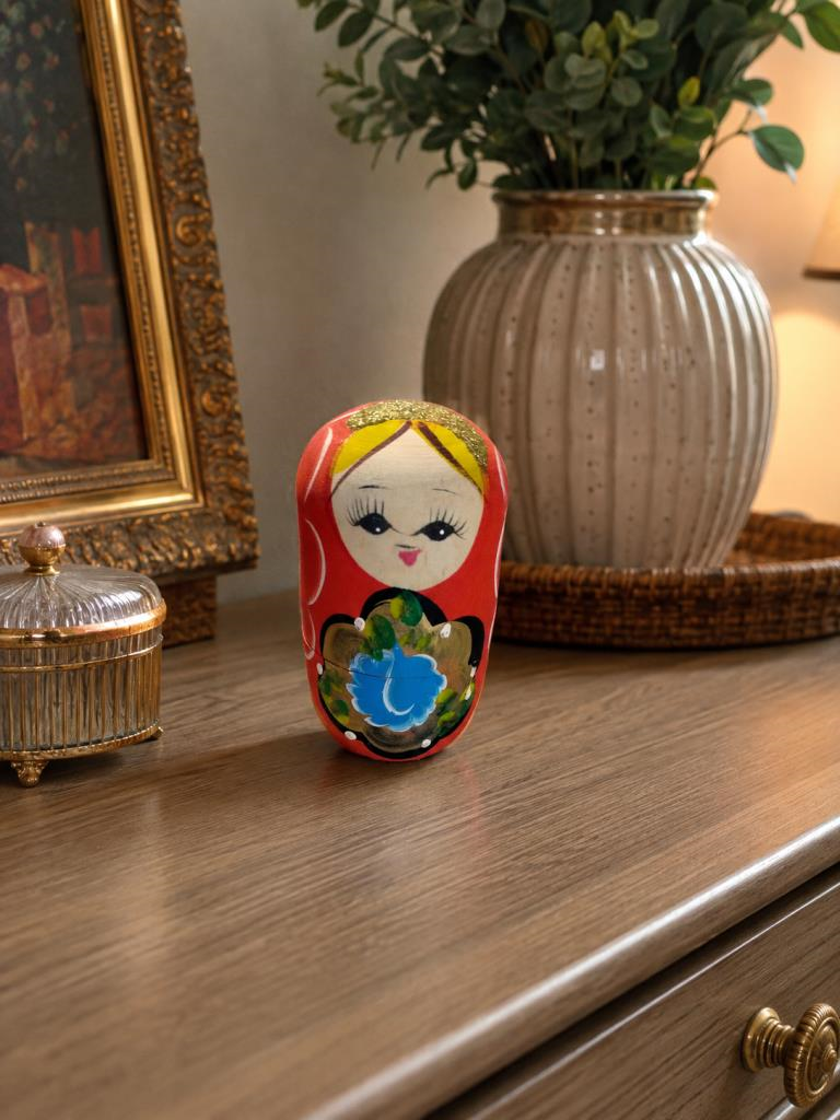 Matruşka El Boyaması Orta Boy Dekoratif Biblo Takı Saklama Kutusu 9.5 cm  