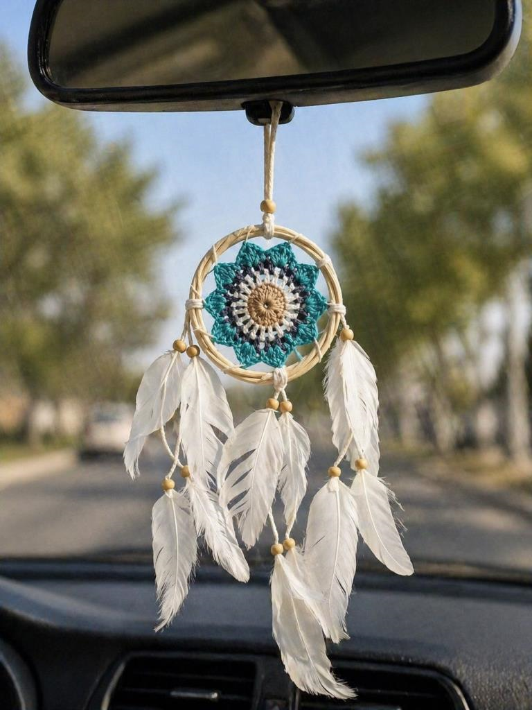 Mini Düş Kapanı Bambu Çember Araba Dikiz Ayna Süsü El Yapımı Tüylü Bohem Oto Aksesuar Dreamcatcher