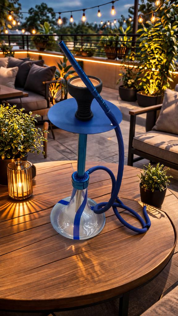 Nargile Takımı 65 cm Büyük Boy Lüx Cam Nargile Seti – Modern Mavi Tasarım | Balkon & Teras Kullanımına Uygun