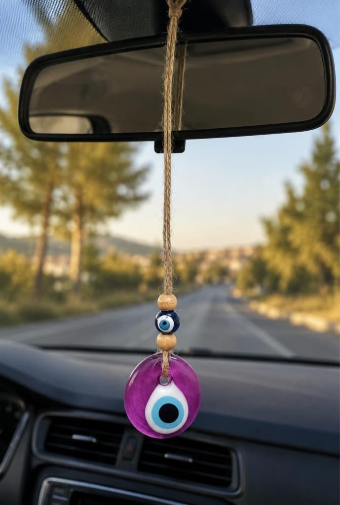 Nazar Boncuğu Dikiz Aynası Süsü Pembe Renkli 4 cm Duvar Süsü El Yapımı Cam Kapı Süsü Araba