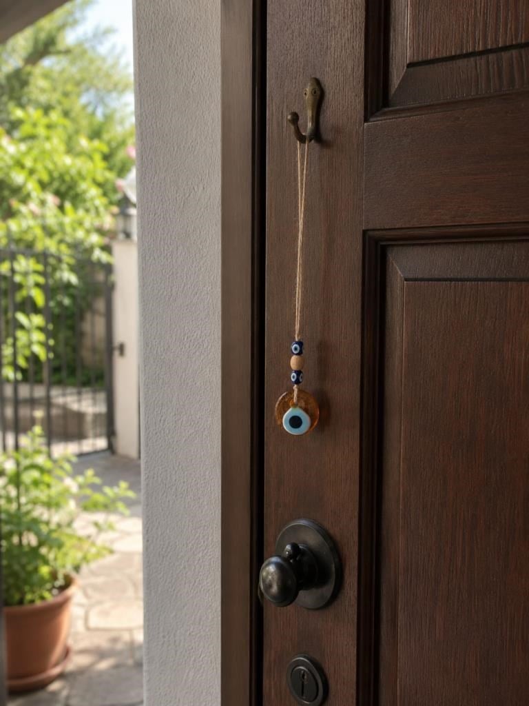 Nazar Boncuğu Dikiz Aynası Süsü Turuncu Renkli 3 cm Duvar Süsü El Yapımı Cam Kapı Süsü 