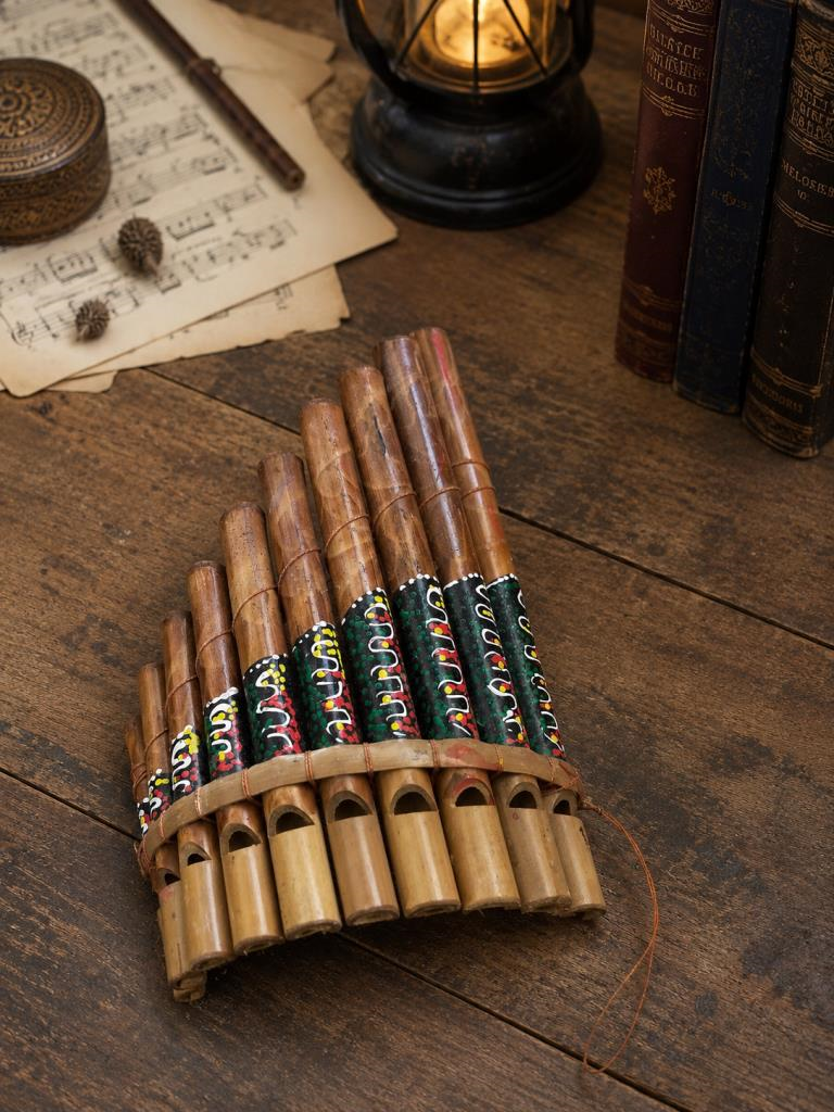 Pan Flüt El Yapımı Bambu Üflemeli Müzik Aleti 10'lu 24 x 13 cm Otantik Dekoratif Enstrüman