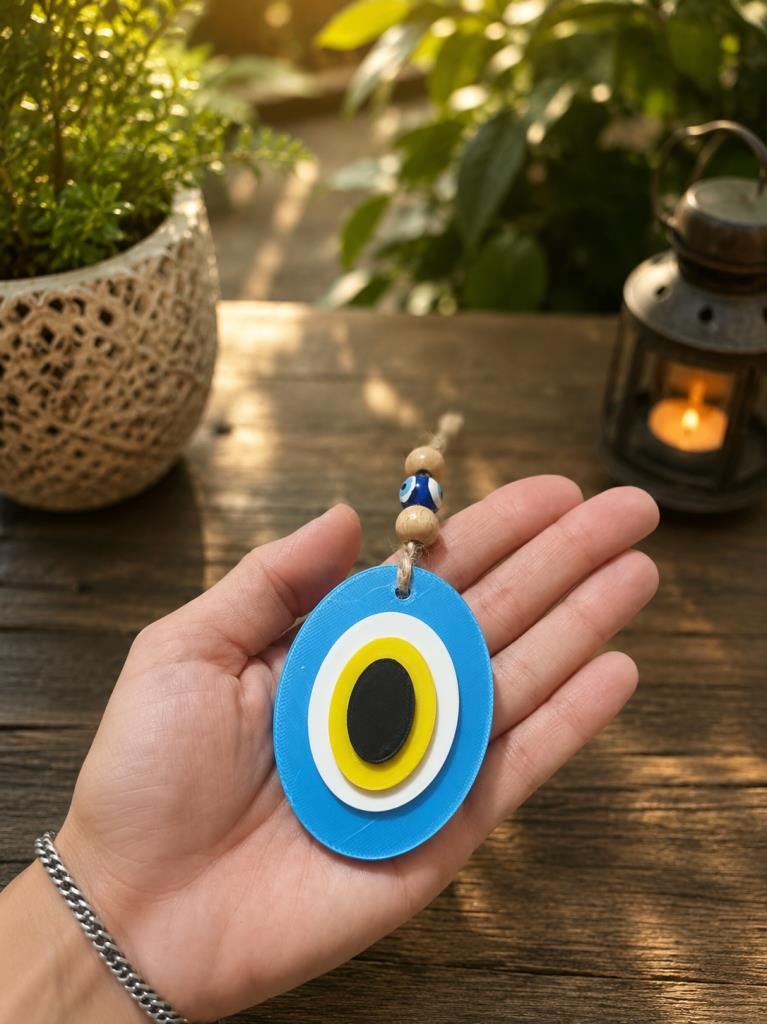 Plastik Dekoratif Nazar Boncuğu Kapı Duvar Süsü – Dikiz Ayna Süsü– Mavi Sarı Tasarım
