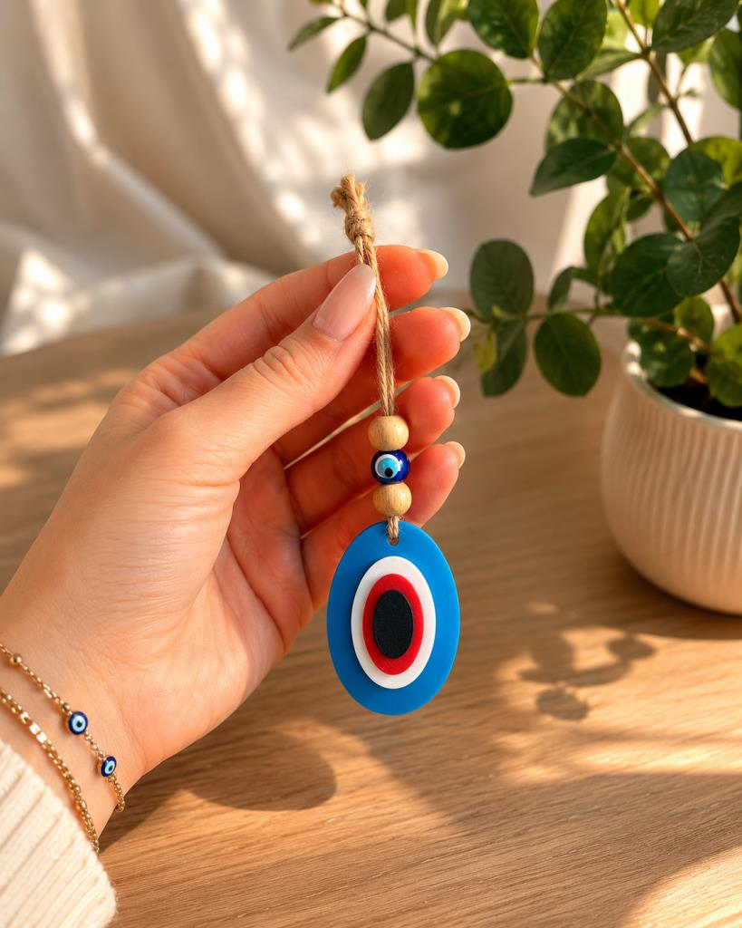 Plastik Nazar Boncuğu Duvar Süsü Dekoratif Asma Nazar Boncuğu Ev Kapı Balkon Bahçe Süsü 7x5 cm