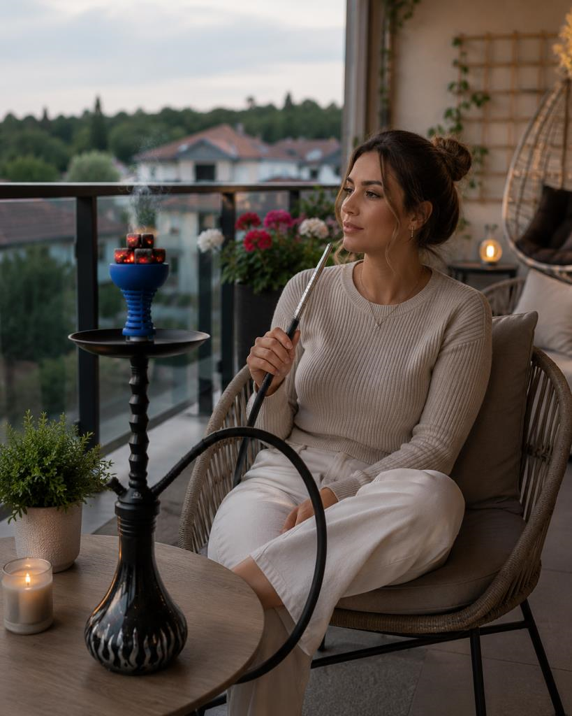 Premium Siyah Nargile Takımı 75 CM Cam Şişeli Lüleli Modern Tasarım Balkon & Kafe Ko