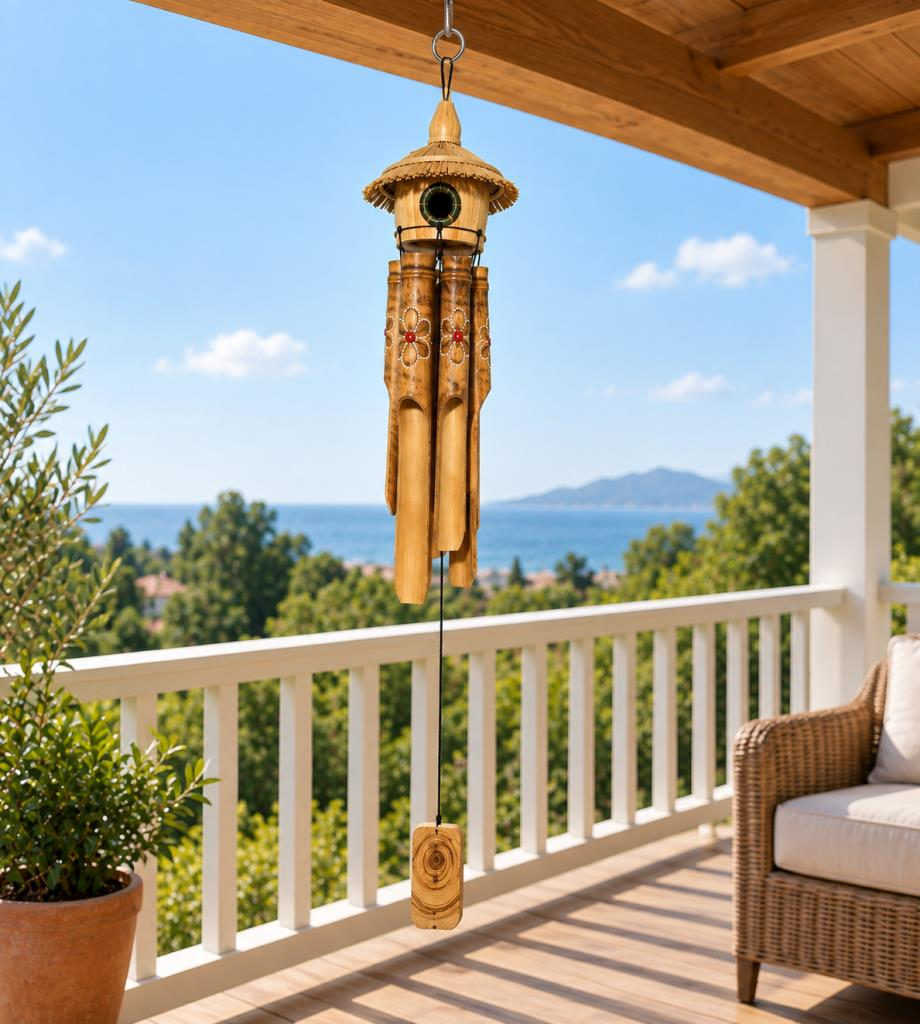 Rüzgar Çanı Bambu Kuş Yuvası Görünümlü Dekoratif Balkon Bahçe Süsü 