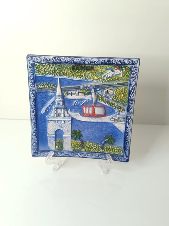 Seramik Biblo Satandlı Tabak Kule Palmiye Deniz Duvar Masa Süsü Dekor  