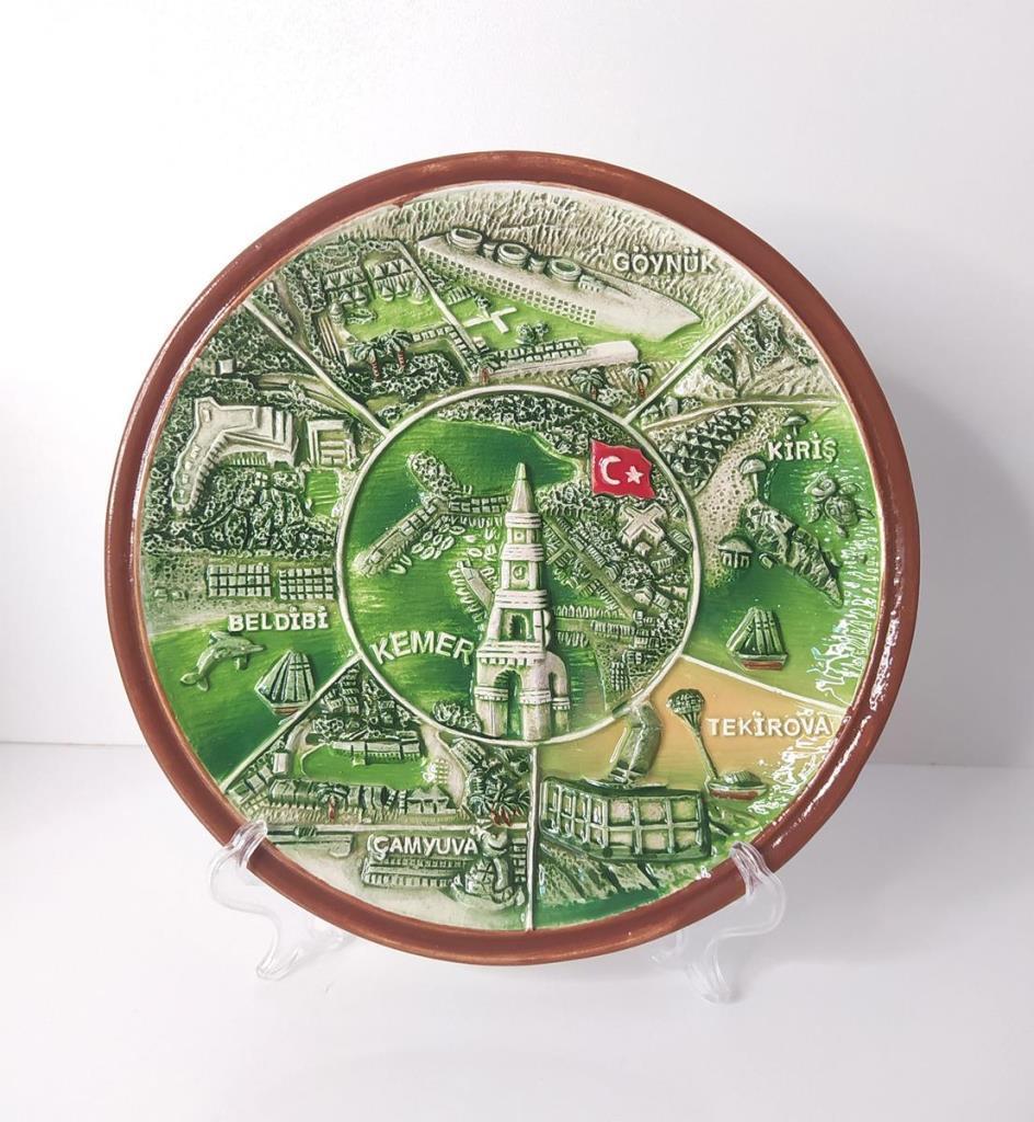 Tabak Duvar Süsü Masa Dekor Seramik Türk Bayraklı  Kemer Temalı Tabak 
