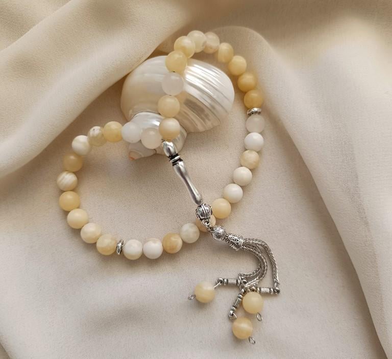 Tesbih 33 lü 08 mm Doğal Taş Kalsit AAA Kalite Tesbih  