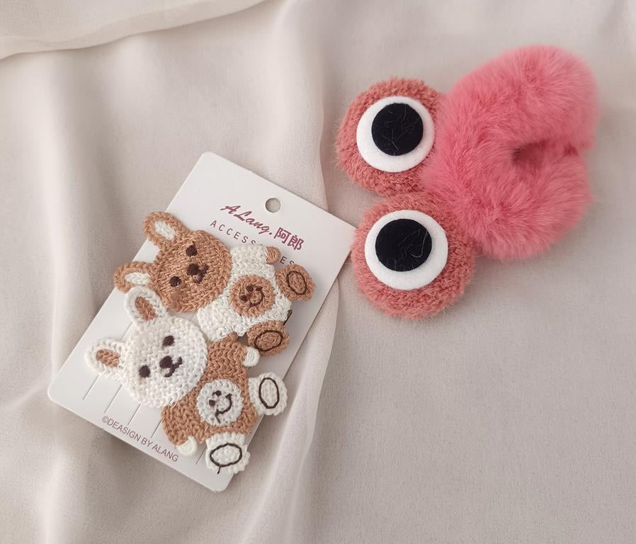 Toka Kız Çocuk Toka Seti Sevimli Ayıcık Göz Peluş Toka  