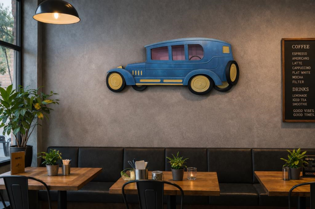 Vintage Retro Araba Duvar Süsü Metal Dekoratif Klasik Araba Tablo Genç Odası Ofis Cafe Duvar Dekoru 72x40 cm