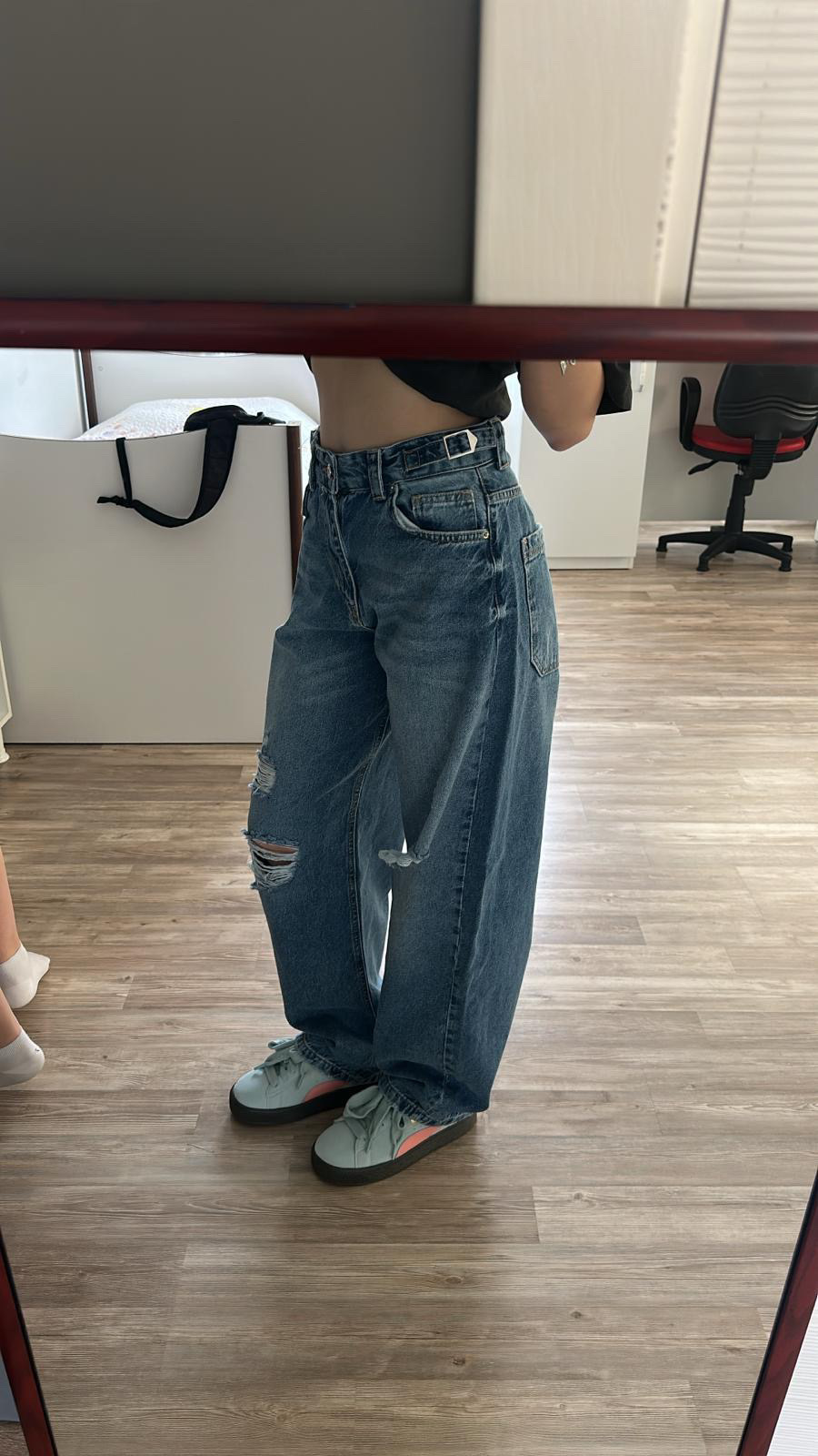 Sizden Gelen Mavi Yırtıklı Wide Leg Jean