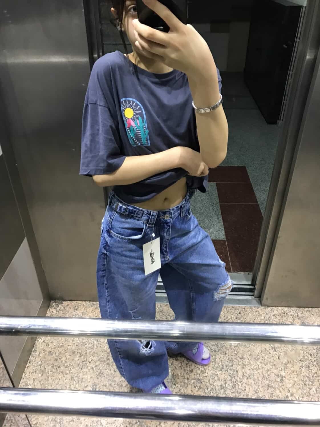 Sizden Gelen Mavi Yırtıklı Wide Leg Jean