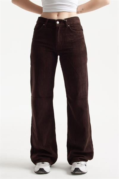 Acı Kahve Kadife Kumaş Flare Jean