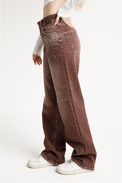 Acı Kahve Taşlı Loose Fit Jean
