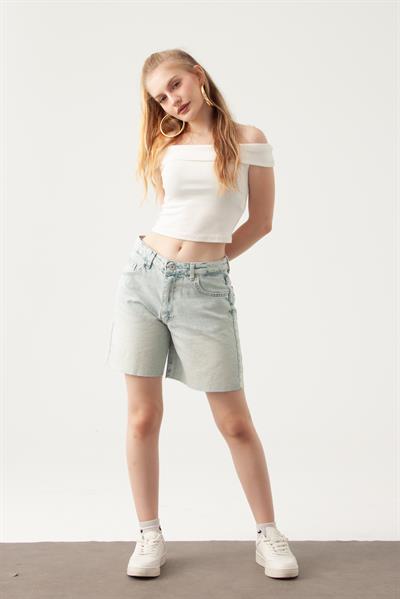 Açık Mavi Mom Denim Şort