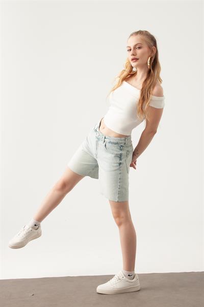 Açık Mavi Mom Denim Şort
