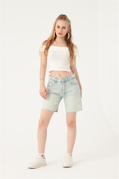 Açık Mavi Mom Denim Şort