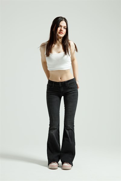Antrasit Orta Bel Flare Jean