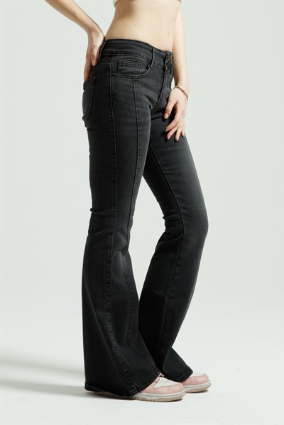 Antrasit Orta Bel Flare Jean