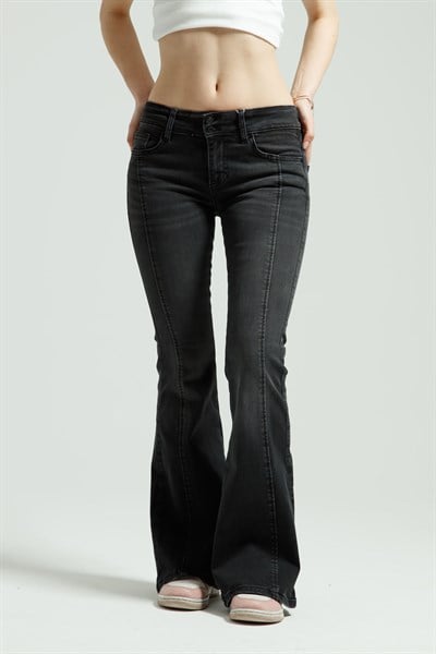 Antrasit Orta Bel Flare Jean