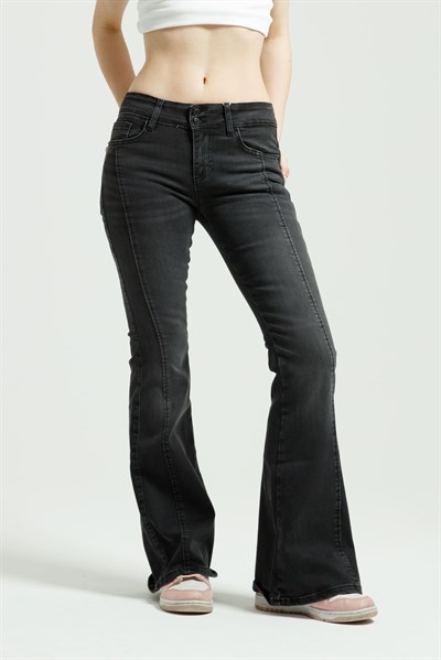 Antrasit Orta Bel Flare Jean