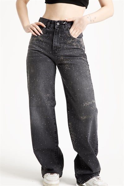 Antrasit Taşlı Loose Fit Jean