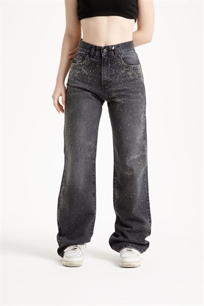 Antrasit Taşlı Loose Fit Jean