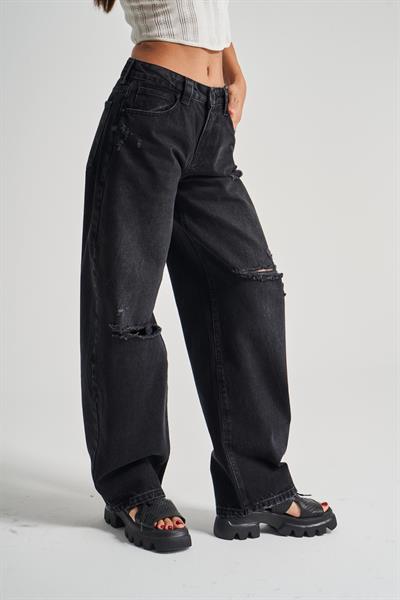 Antrasit Yırtıklı Baggy Baloon Jean