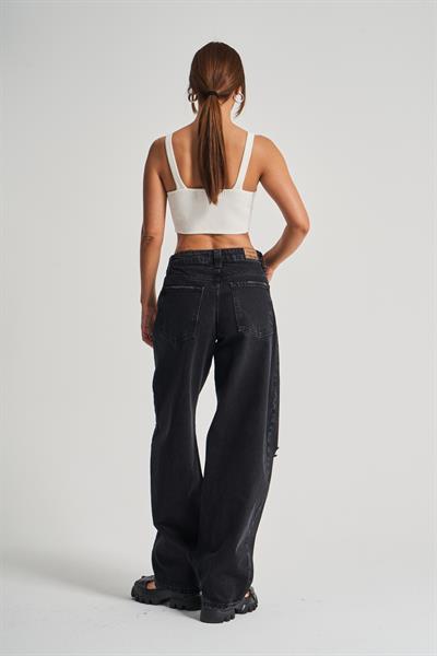 Antrasit Yırtıklı Baggy Baloon Jean
