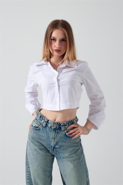 Beyaz Crop Gömlek