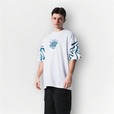Beyaz Dust Biters Baskılı Unisex Oversize Tişört