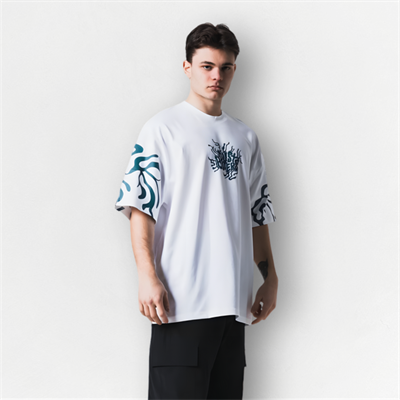 Beyaz Dust Biters Baskılı Unisex Oversize Tişört