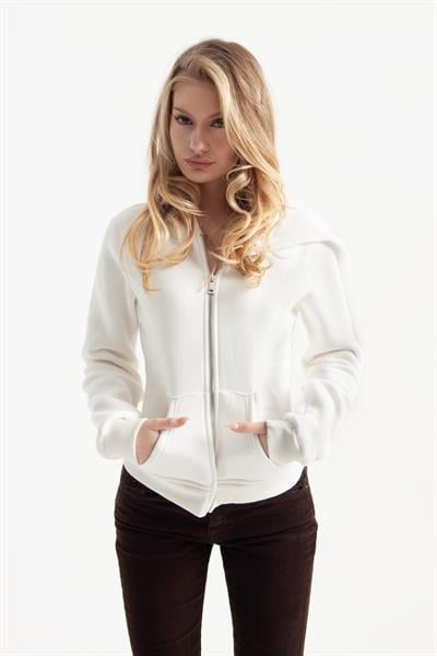 Beyaz Retro-Fit Vücuda Oturan Zip-Hoodie