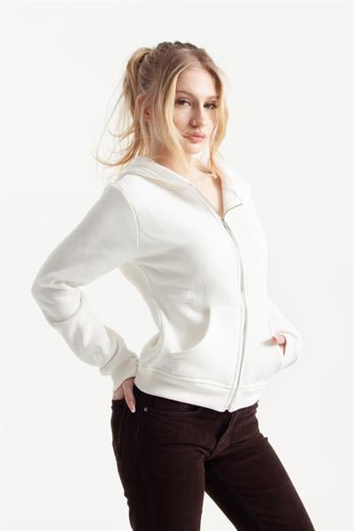 Beyaz Retro-Fit Vücuda Oturan Zip-Hoodie