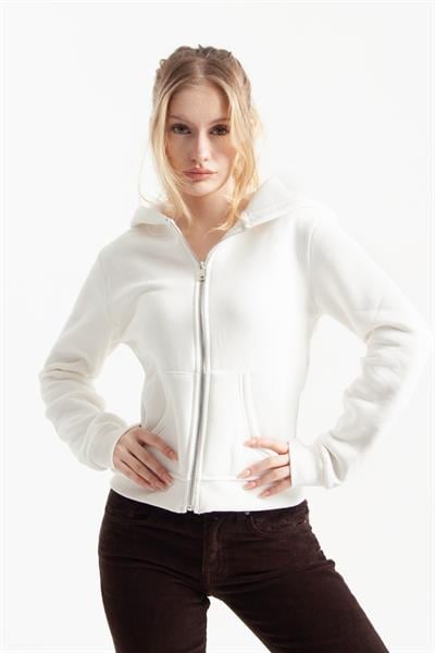 Beyaz Retro-Fit Vücuda Oturan Zip-Hoodie