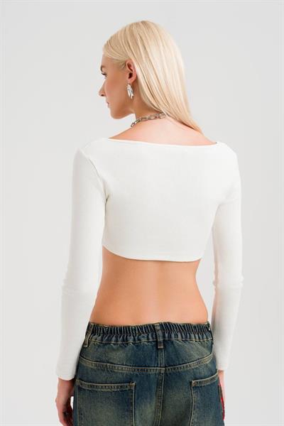 Beyaz Uzun Kollu TW-3 Premium Crop-Top
