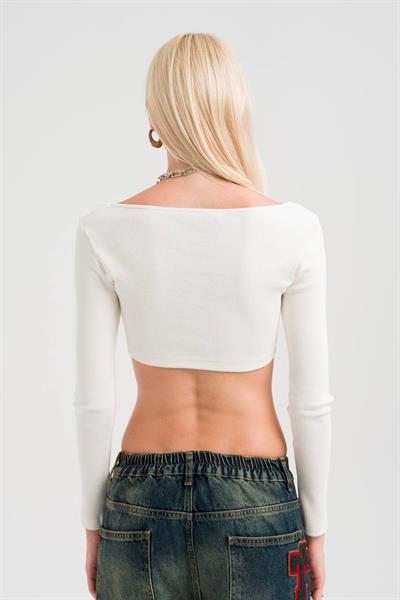 Beyaz Uzun Kollu TW-3 Premium Crop-Top