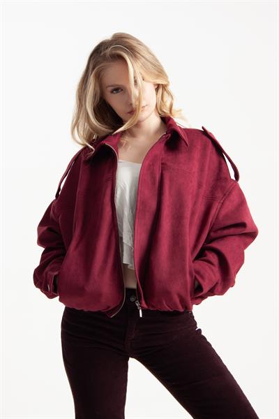 Bordo Oversize Bomber Ceket
