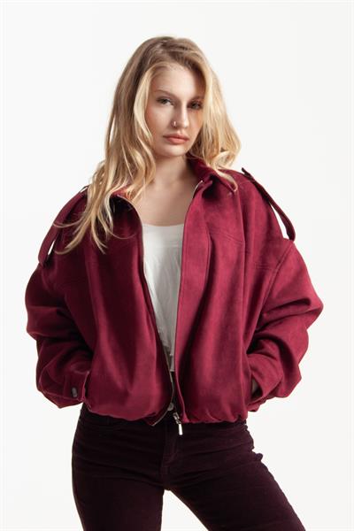 Bordo Oversize Bomber Ceket