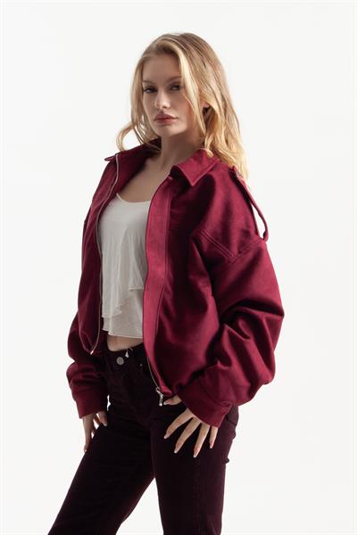 Bordo Oversize Bomber Ceket